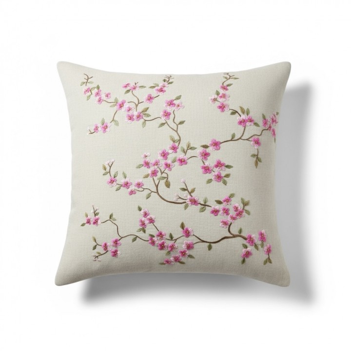 Cushion cover - Pink string peach blossom embroidery